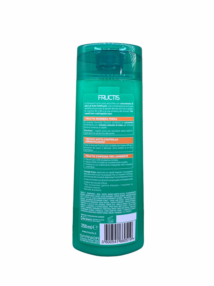 Fructis Shampoo Rigenera Forza con Estratti di Mela – 250 ml – Rinforza e Nutre i Capelli Fragili