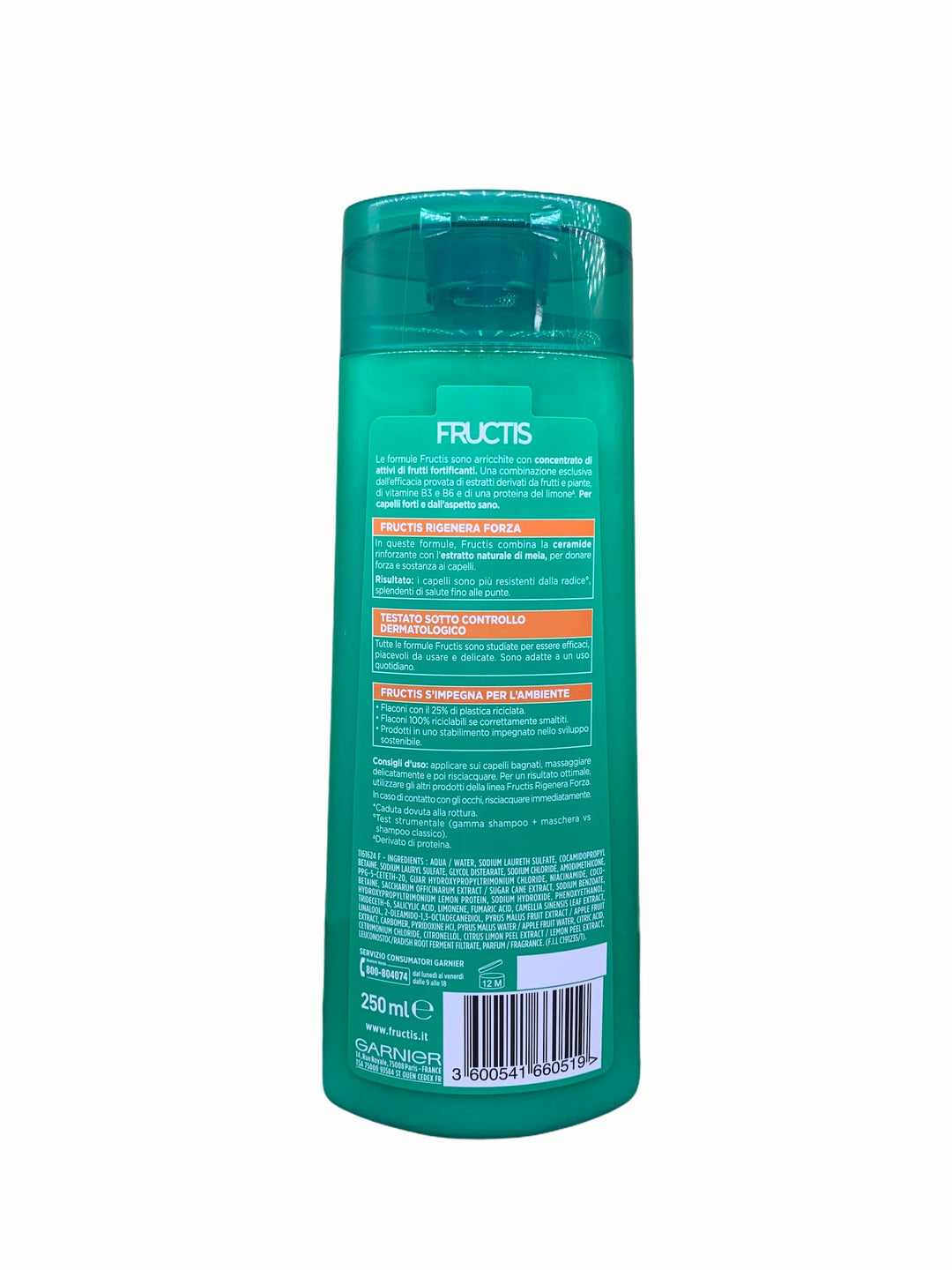 Fructis Shampoo Rigenera Forza con Estratti di Mela – 250 ml – Rinforza e Nutre i Capelli Fragili