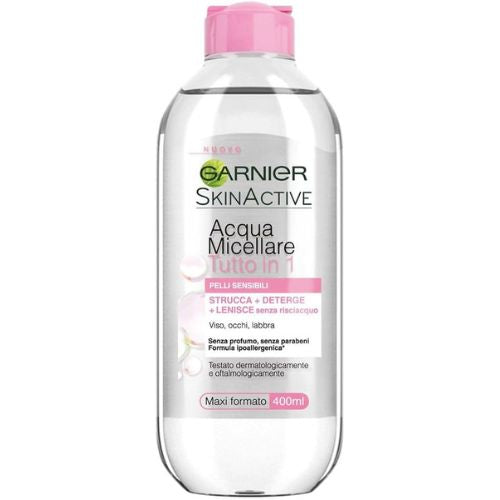 Garnier Acqua Micellare Tutto in 1 Pelli Sensibili 400 ml – Deterge, Strucca e Lenisce in un Solo Gesto
