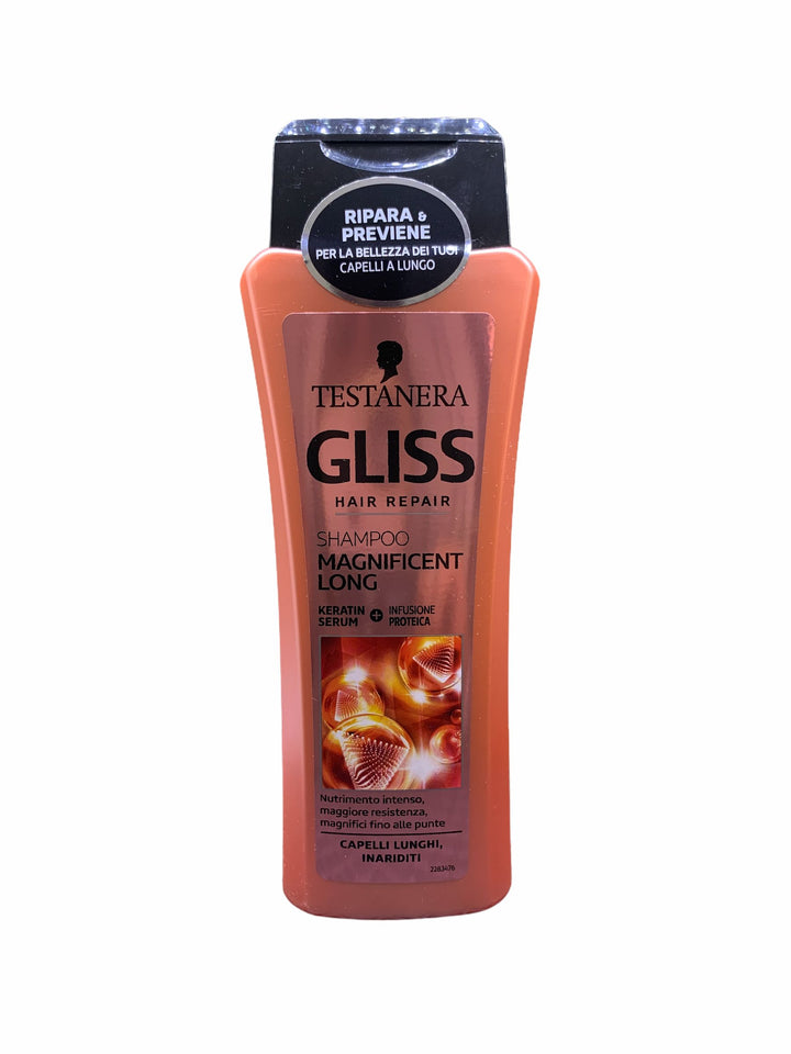 Gliss Shampoo Magnificent Long 250 ml – Detergente Rinforzante per Capelli Lunghi, Fragili e con Doppie Punte