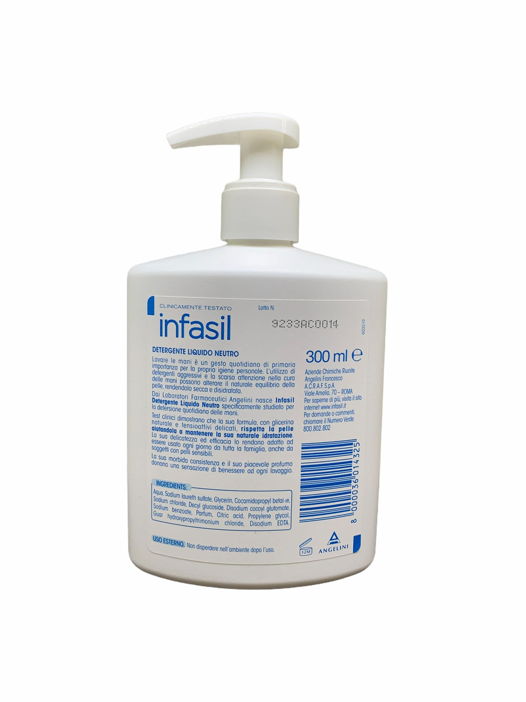 Infasil Sapone Liquido Neutro Classico 300 ml – Detergente Delicato con Dosatore per Mani e Pelle Sensibile