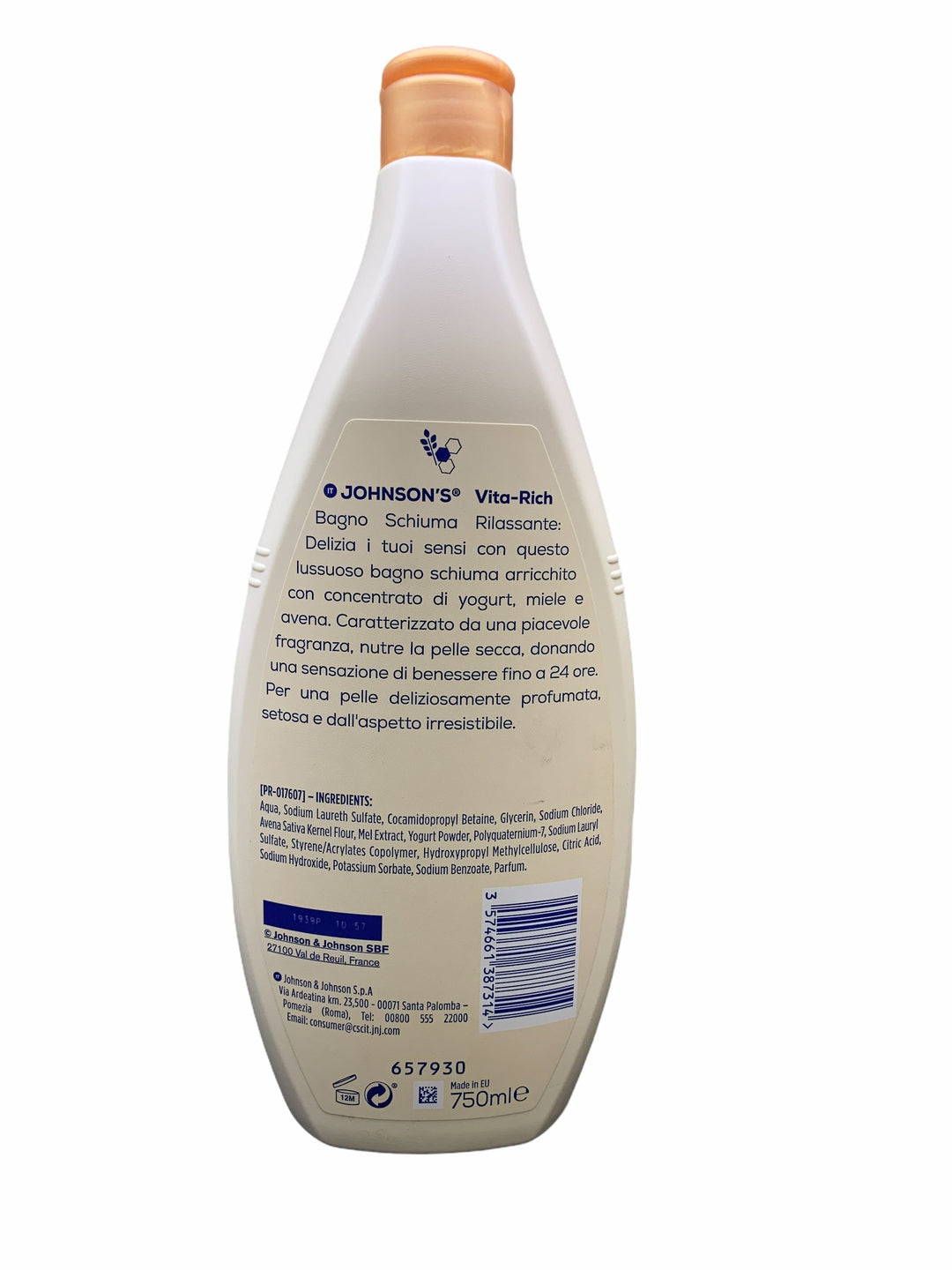 Johnson bagno schiuma rilassante yogurt miele e avena 750 ml