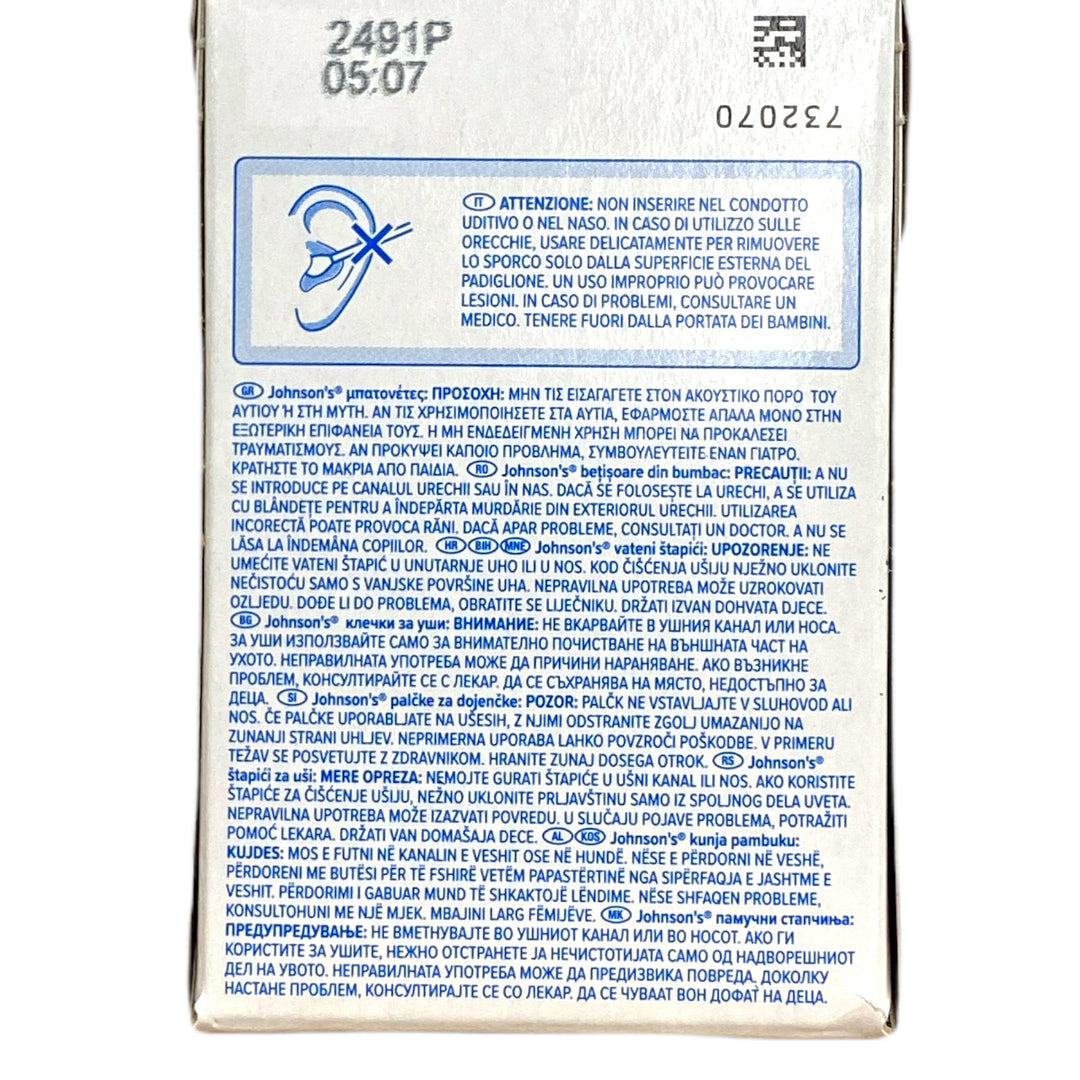 Johnson's Cotton Fioc 200 Pezzi – Bastoncini Ovatati in 100% Puro Cotone per Igiene Quotidiana e Cura Delicata