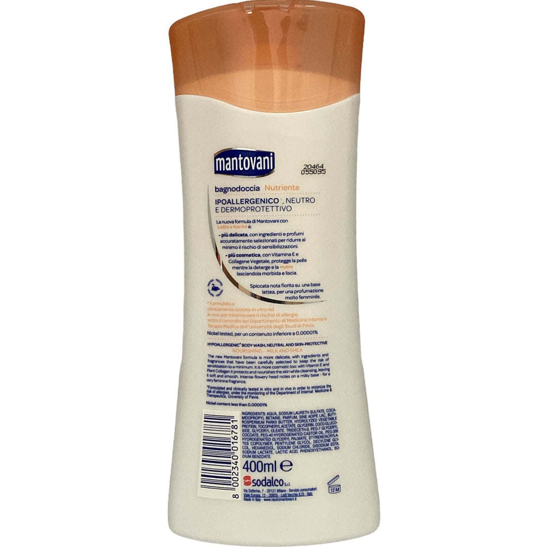 Mantovani bagno doccia neutro dermoprotettivo nutriente con latte e karitè 400 ml