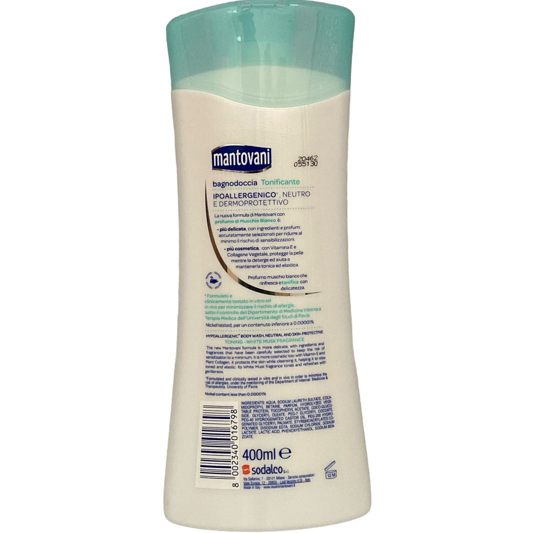 Mantovani bagno doccia neutro dermoprotettivo tonificante profumo di muschio bianco 400 ml
