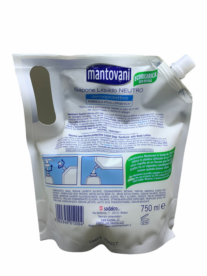 Mantovani sapone liquido ricarica classico gardenia 750 ml