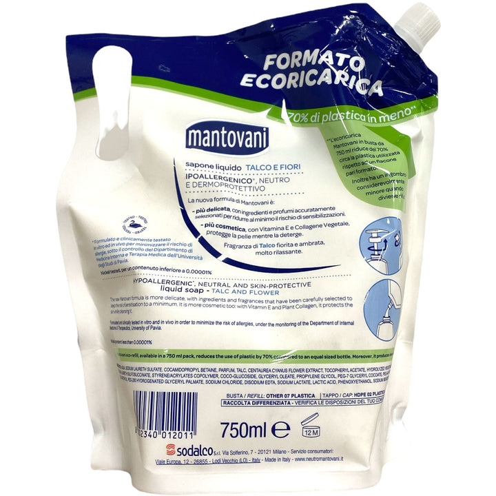 Mantovani sapone liquido ricarica talco e fiori 750 ml