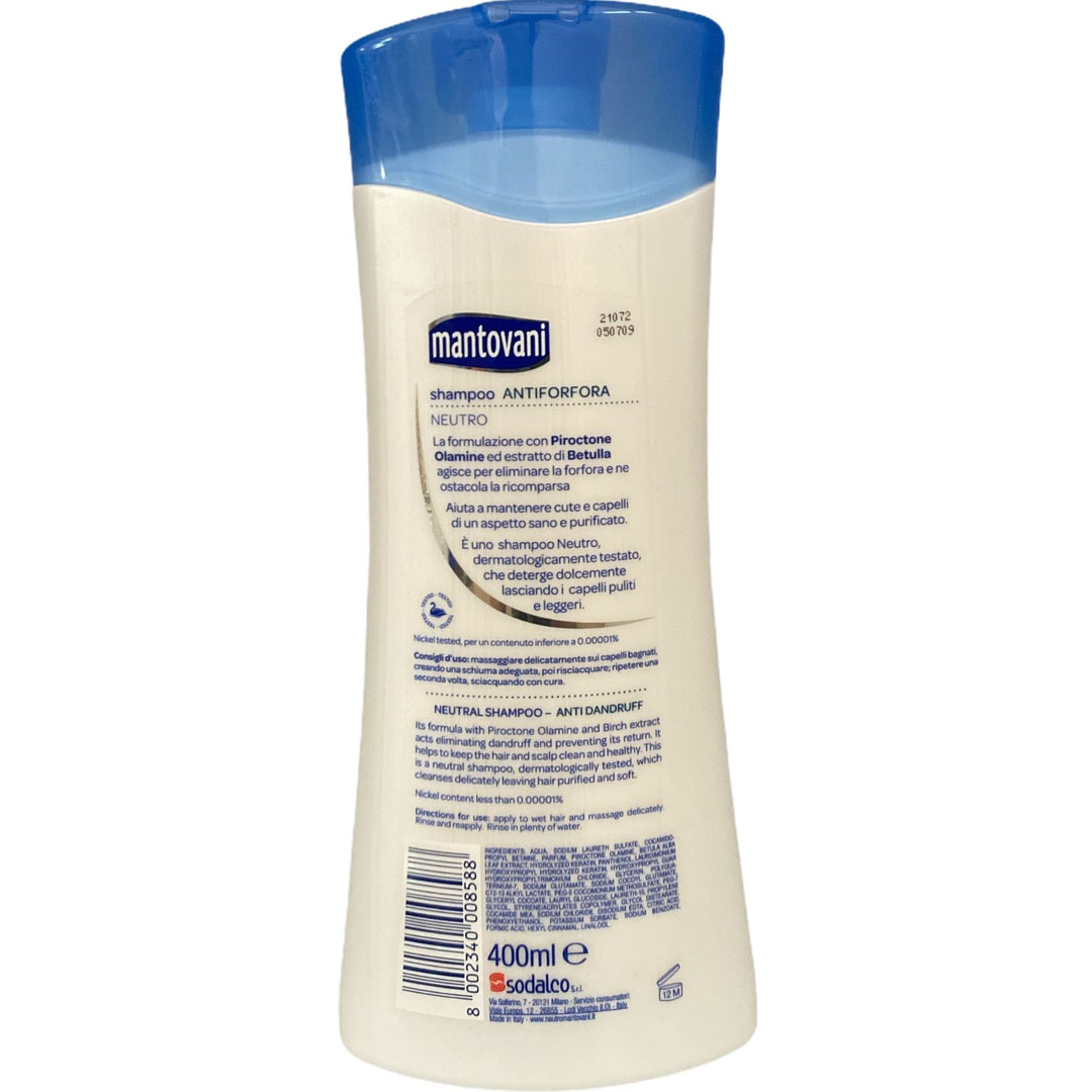 Mantovani shampoo neutro antiforfora con piroctone olamine ed estratto di betulla 400 ml