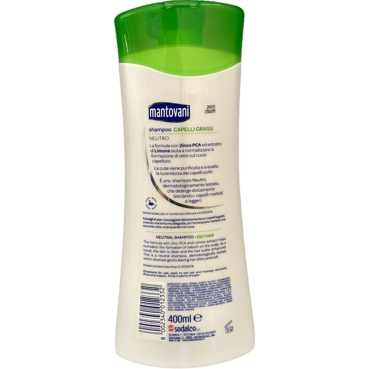Mantovani shampoo neutro capelli grassi con zinco ed estratto di limone 400 ml