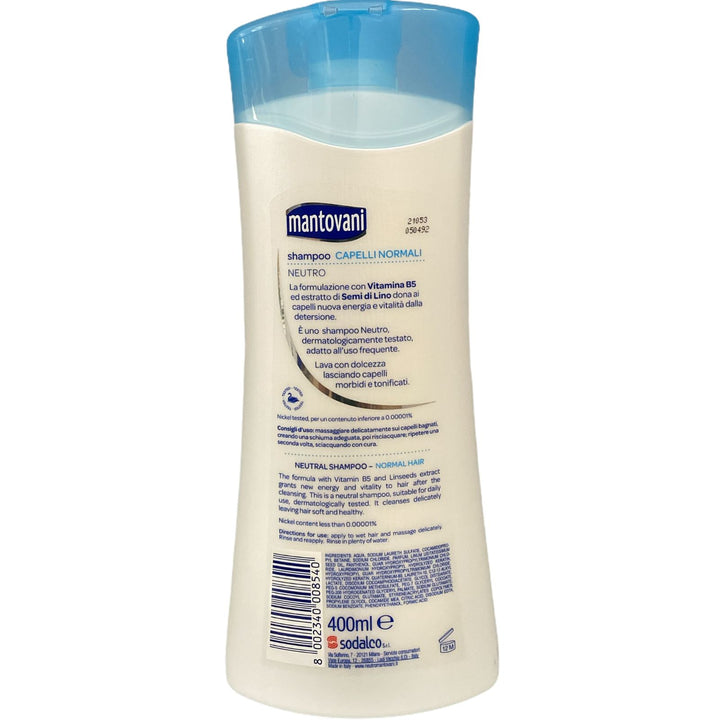 Mantovani shampoo neutro capelli normali con vitamina B5 ed estratto di semi di lino 400 ml