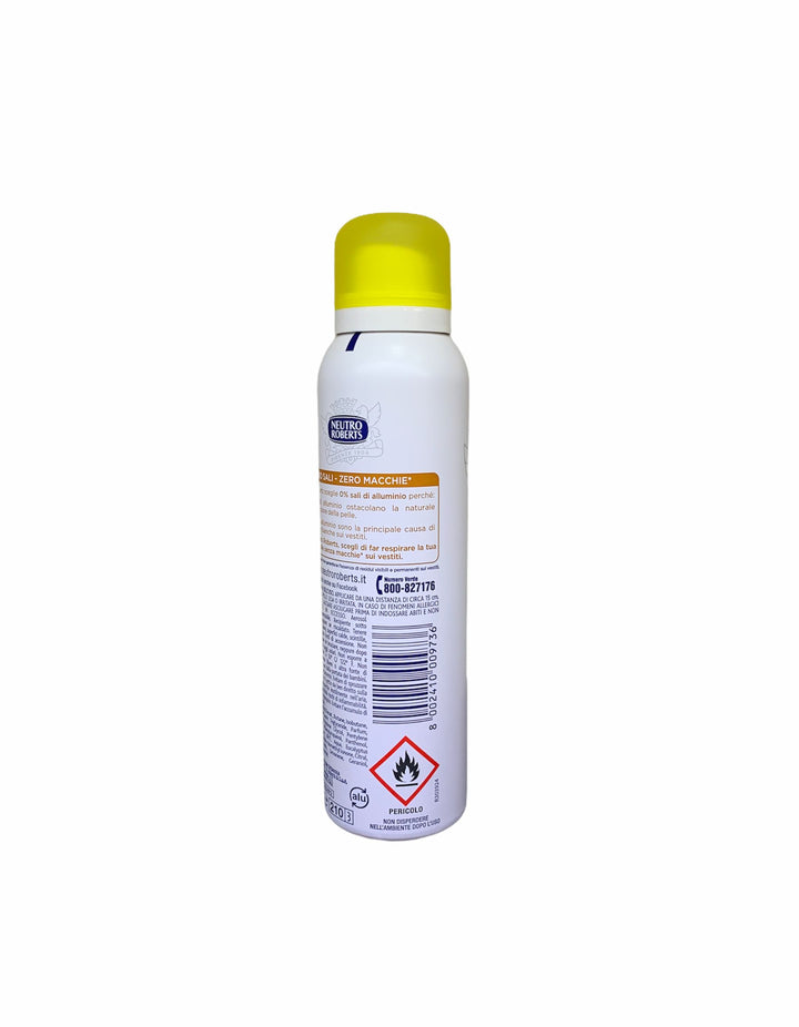 Neutro roberts deodorante spray fresco bergamotto e zenzero zero macchie 150 ml
