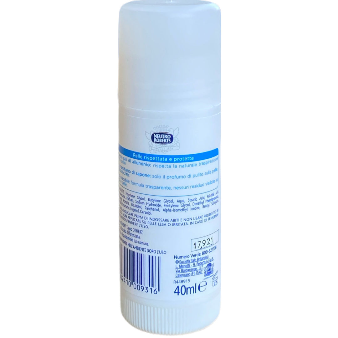 Neutro roberts deodorante stick delicato extra protezione con profumo di sapone 40 ml