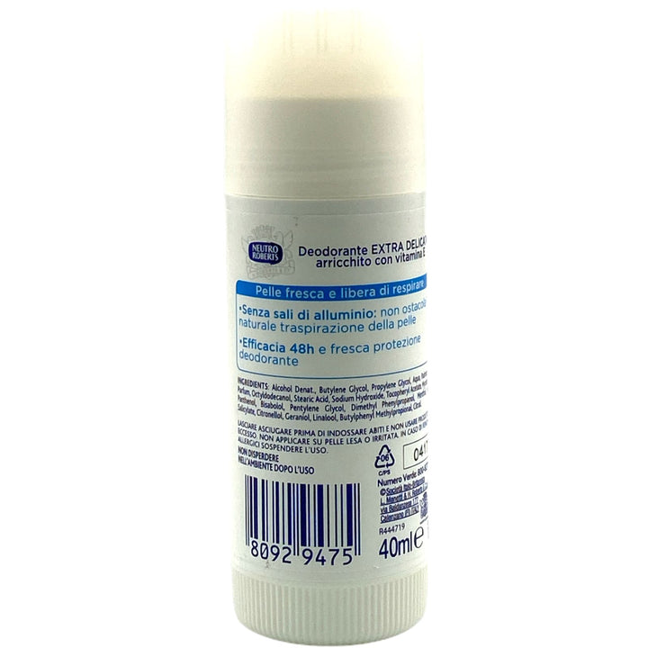 Neutro roberts deodorante stick fresco bianco extra delicato con vitamina E 40 ml