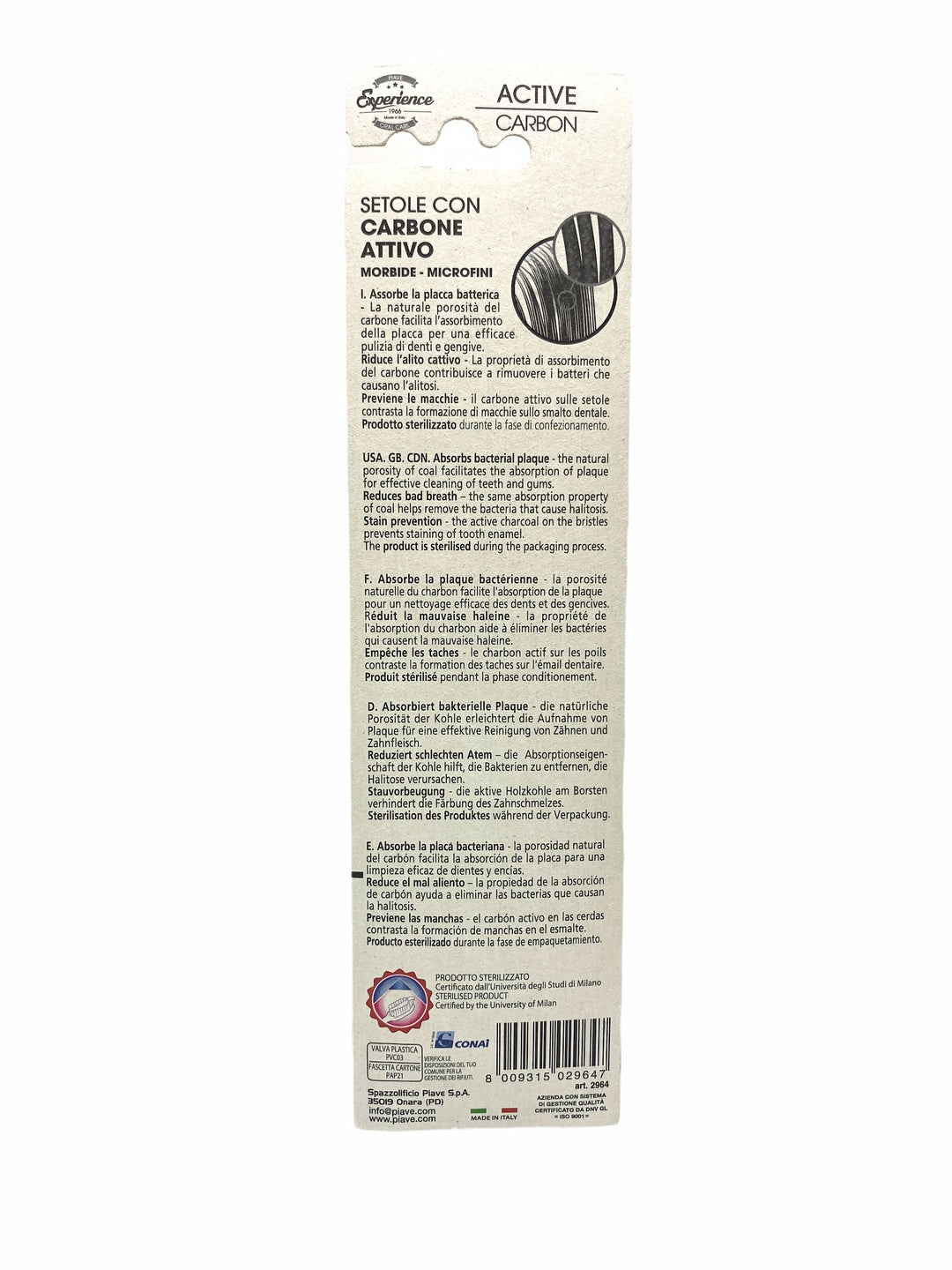 Piave spazzolino active carbon setole con carbone attivo