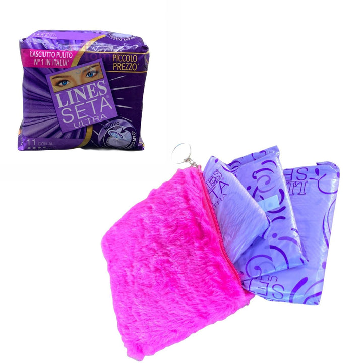 Set Lines Seta Ultra con Ali x11 con Pratico Porta Assorbenti in Peluche, colore casuale