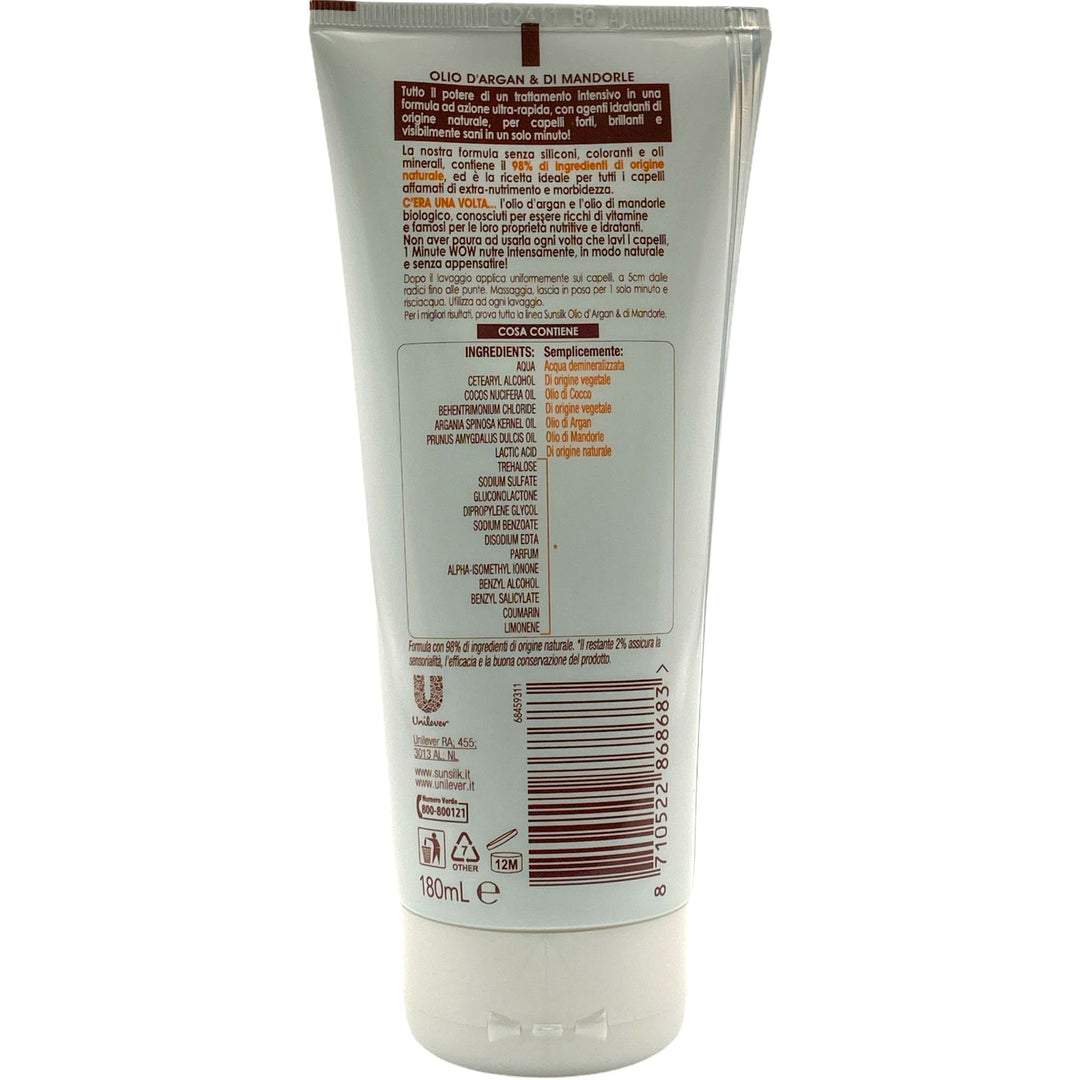 Sunsilk ricarica naturale trattamento 1 minute con olio d'argan e di mandorle per capelli fragili 180 ml